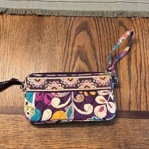 Vera Bradley Purple Multi Quilted Wristlet with Floral & Geometric Print